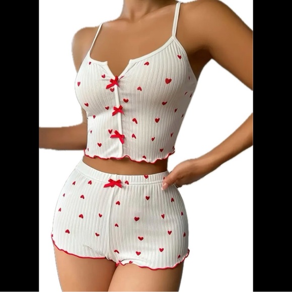 White & Red, Heart, Pajama Set - Picture 6 of 7